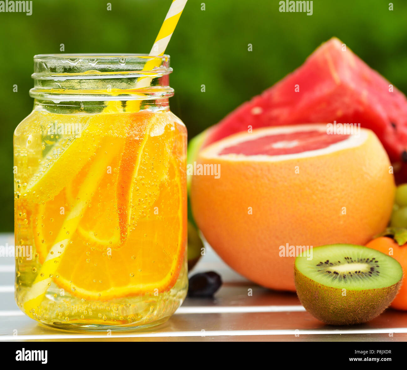 fruit lemonade in jar Stock Photo Alamy