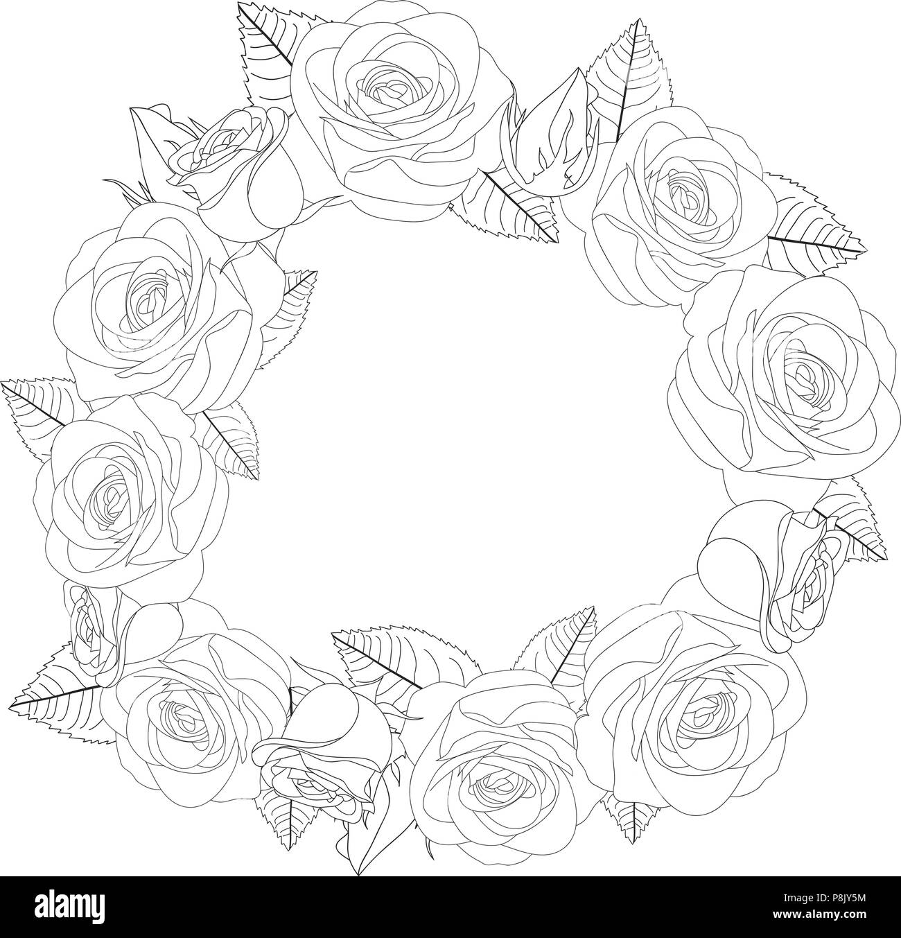 Rose Flower Wreath Outline. isolated on White Background. Vector  Illustration Stock Vector Image & Art - Alamy