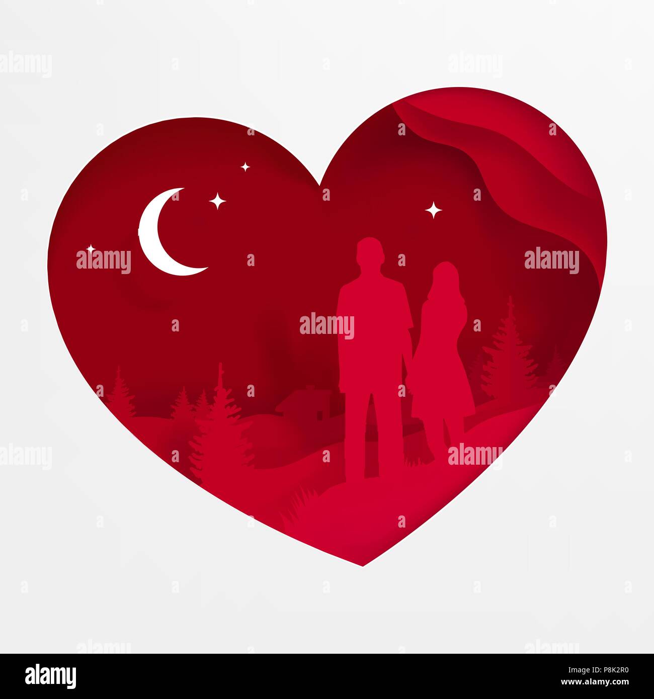 Vector illustration a heart. Postcard on Valentine Day. Silhouette of ...