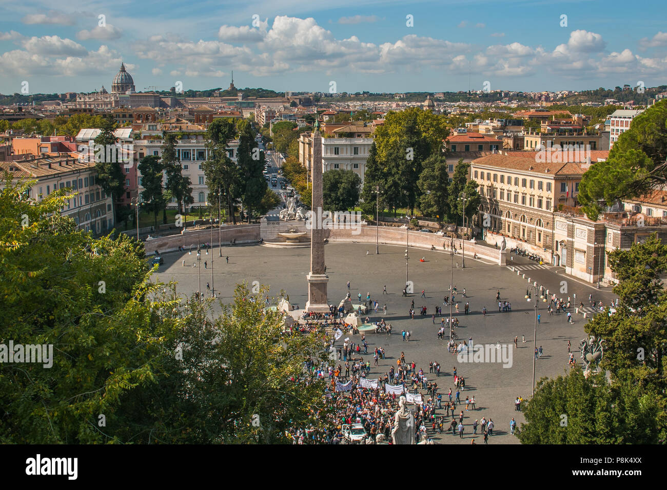 ROME, ITALY - OCTOBER 10, 2017: Aerial view of Piazza del Popolo in Rome, Italy Stock Photo