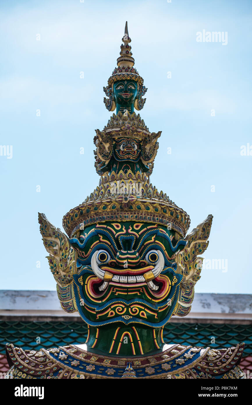 Thotsakhirithon, giant demon (Yaksha) guarding an exit to Grand Palace at the Wat Phra Kaew in Bangkok, Thailand Stock Photo