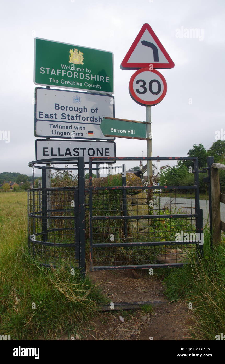 Ellastone Staffordshire sign. John o' groats (Duncansby head) to lands