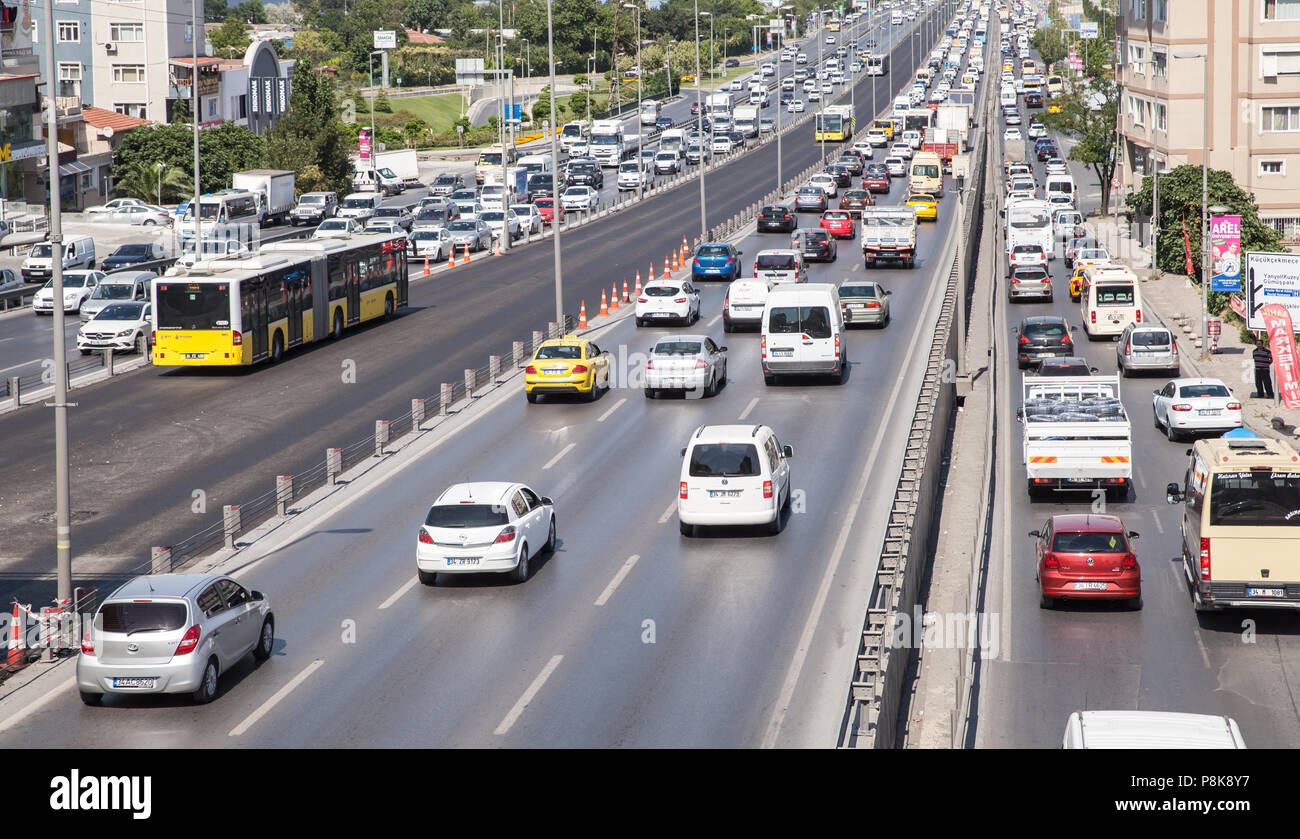 Istanbul, Turkey - June 27, 2016: Traffic jam at D-100 highway, Avcilar district Stock Photo