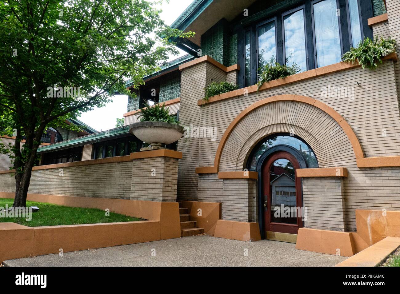 This fine example of Frank Lloyd Wright prairie style architecture was commissioned by the wealthy widow, Susan Lawrence Dana in 1902 and is a major t Stock Photo