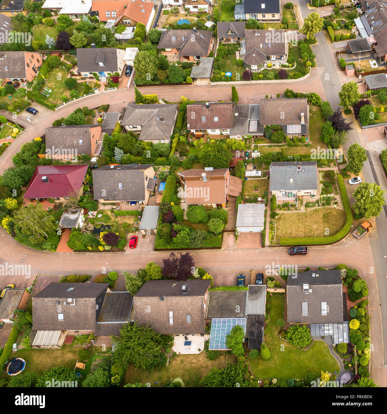 Typical German new housing development in the flat countryside of