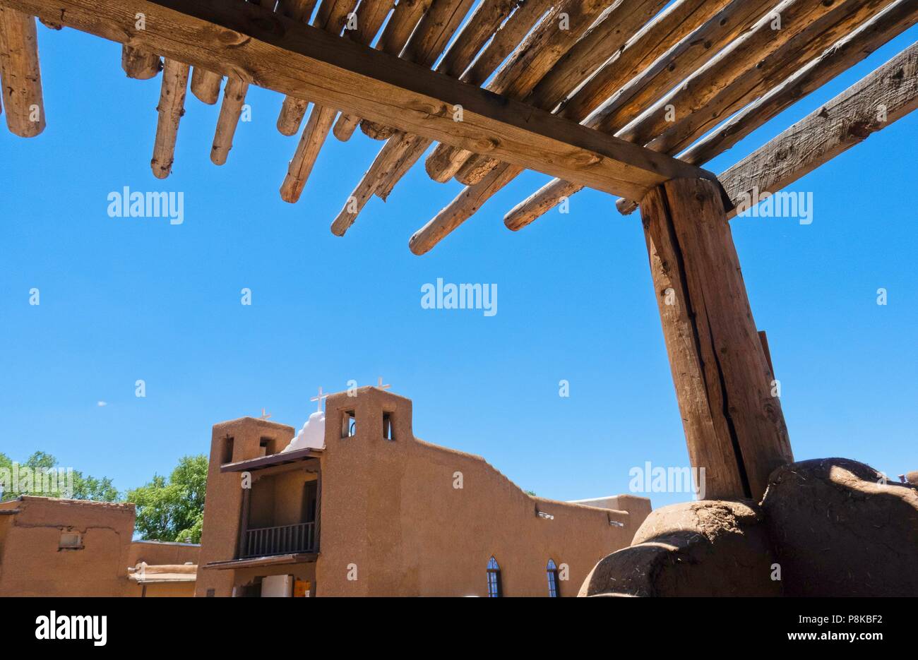 Native American San Geronimo Catholic Church in Taos Pueblo, Taos New Mexico Stock Photo