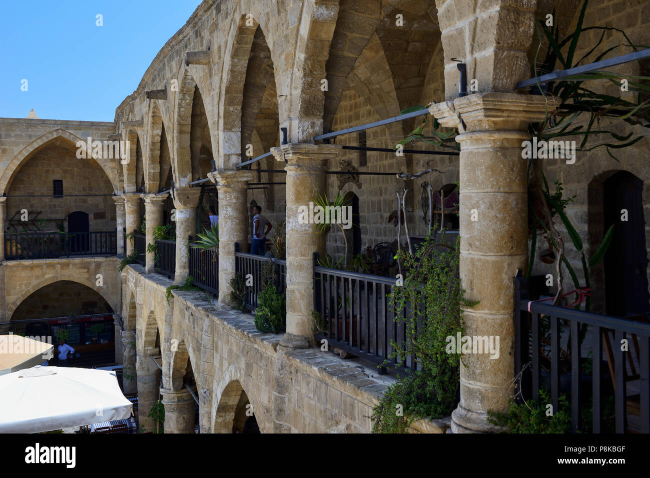 The vaulted galleries of Buyuk Han, a former caravanserai, in North Nicosia (Lefkosa), Turkish Republic of Northern Cyprus Stock Photo