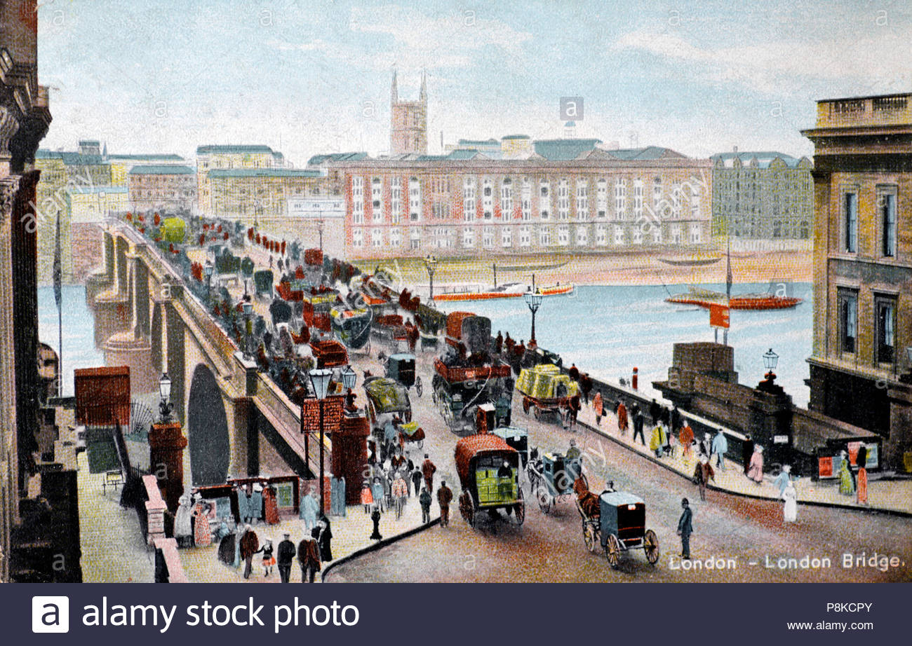 London Bridge, London, England, vintage postcard from 1905 Stock Photo