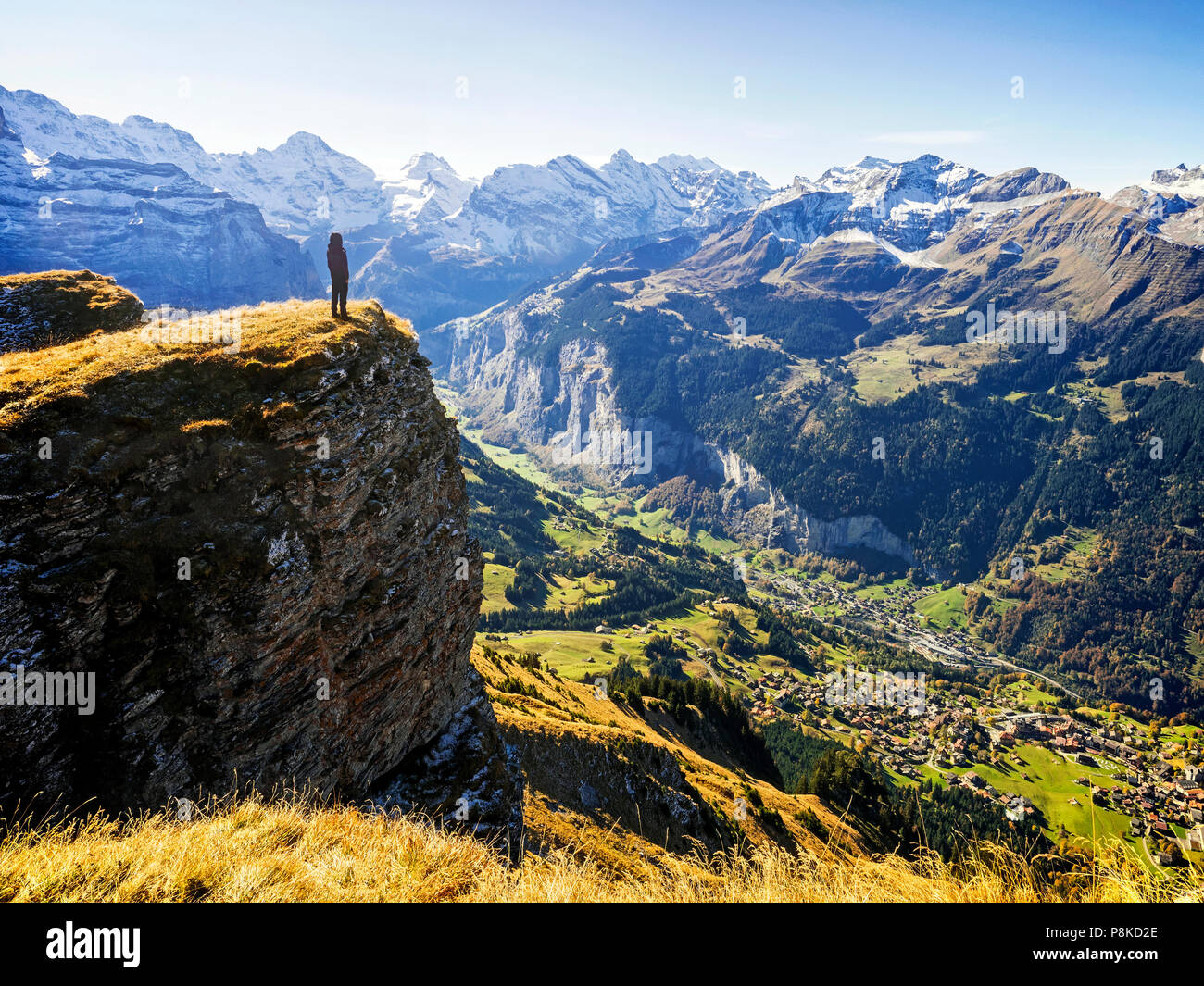 Standing over the Lauterbrunnen Valley Stock Photo