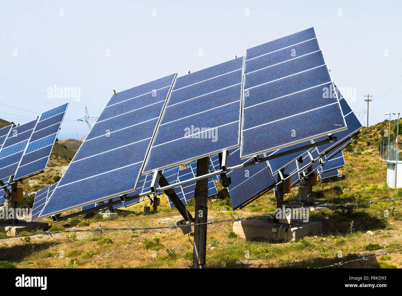 Solar energy production plant arrangement. Photovoltaic solar panels