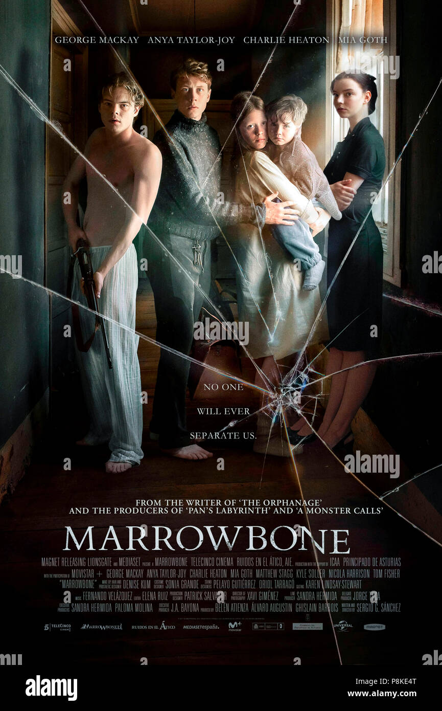 Marrowbone (2017) (El secreto de Marrowbone) directed by Sergio G. Sánchez and starring George MacKay, Anya Taylor-Joy and Charlie Heaton. A British family move to rural America but discover more than they bargain for in Marrowbone House. Stock Photo