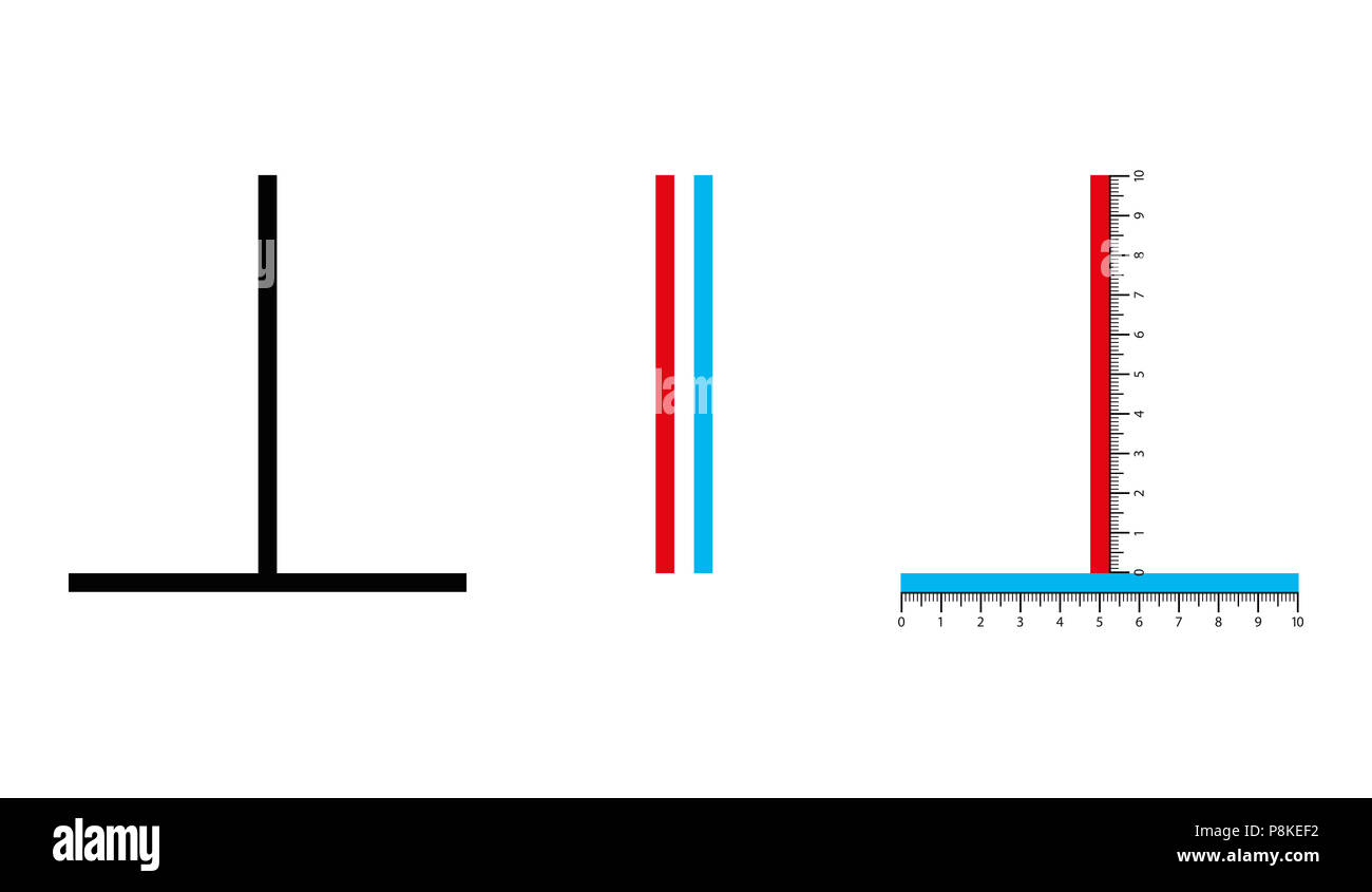 Vertical horizontal optical illusion. The vertical line seems to be longer, but both lines are of the same length. Bisected line appears to be shorter Stock Photo