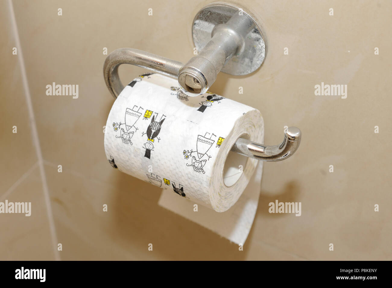 Just married toilet paper. Hanging on the wall of a bathroom Stock Photo -  Alamy