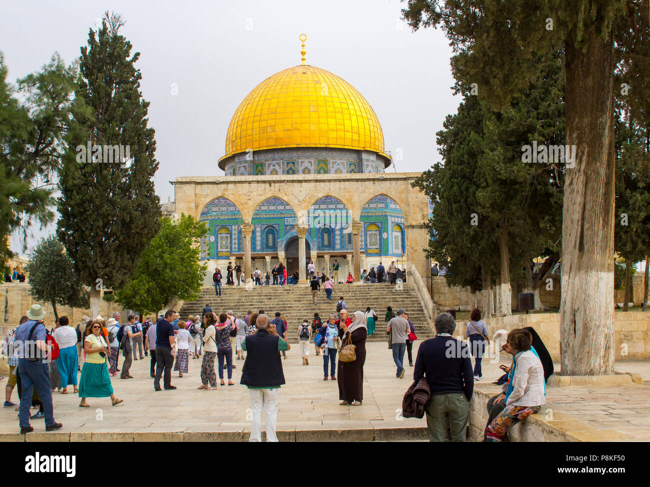 The Dome of the rock islamic Holy Place built on the site of the ancient Jewish Biblical Solomon's Temple. One of the most contested and sought after  Stock Photo