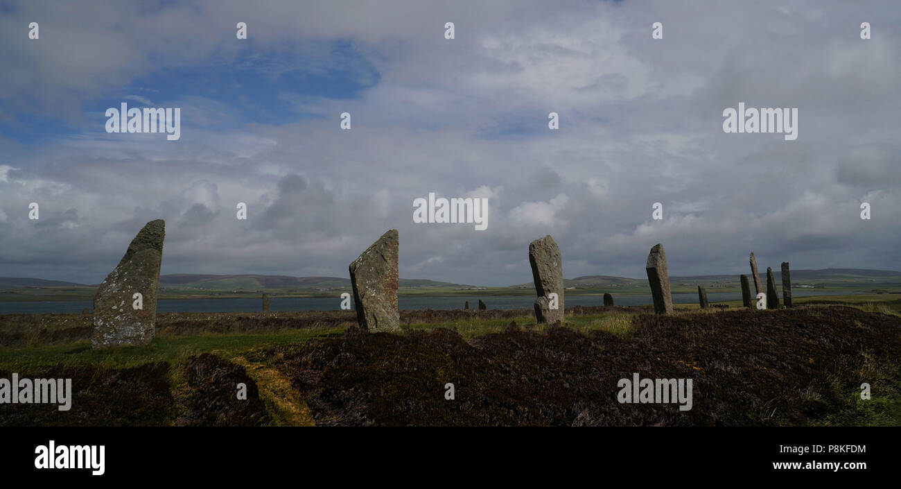 The Ring of Brodgar is a henge and stone circle erected between 2500 BC and 2000 BC.  Photo by Dennis Brack Stock Photo