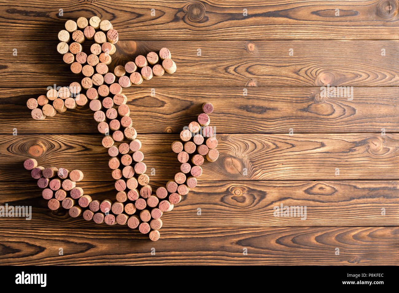 Decorative Ships Anchor Formed Of Used Wine Bottle Corks Arranged