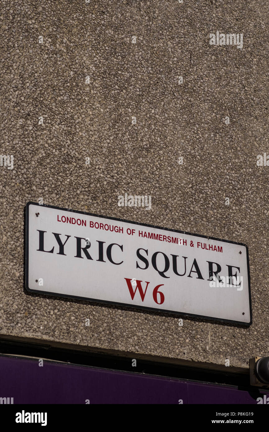 Lyric Square street sign, Hammersmith, London, England, U.K. Stock Photo