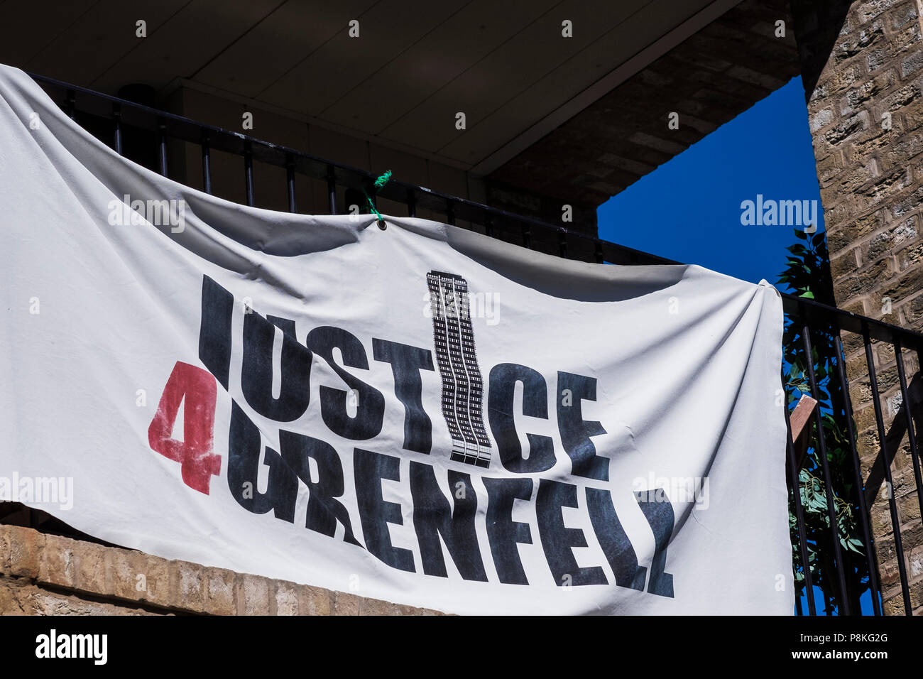 Justice 4 Grenfell banner, London, England, U.K. Stock Photo