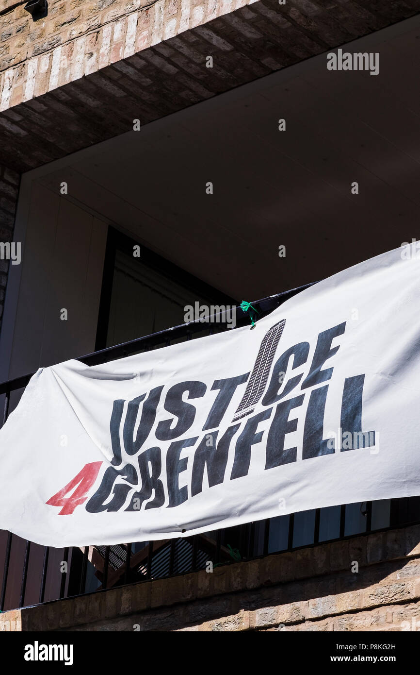 Justice 4 Grenfell banner, London, England, U.K. Stock Photo