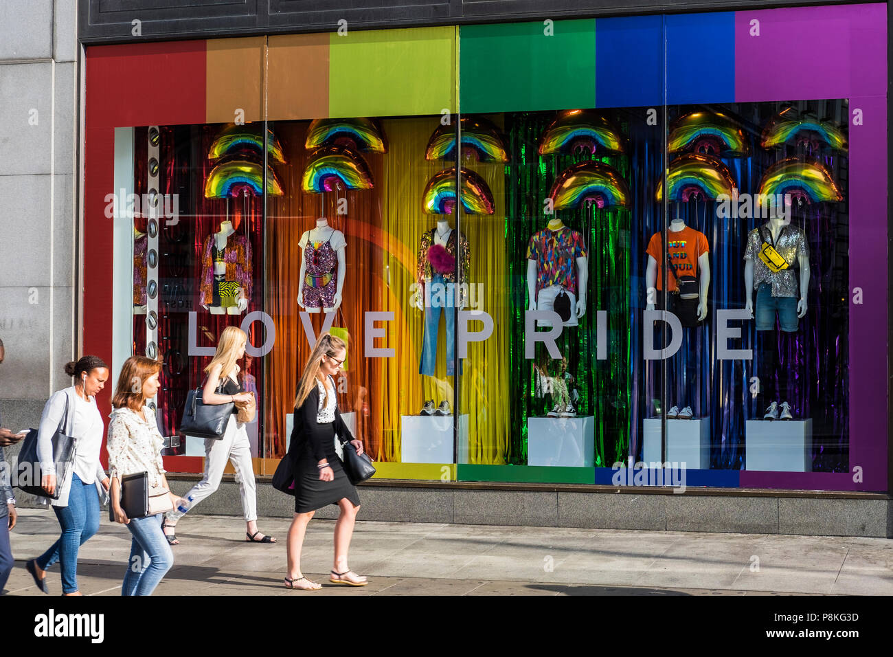 Love Pride window display at Top Shop, Oxford Street, London