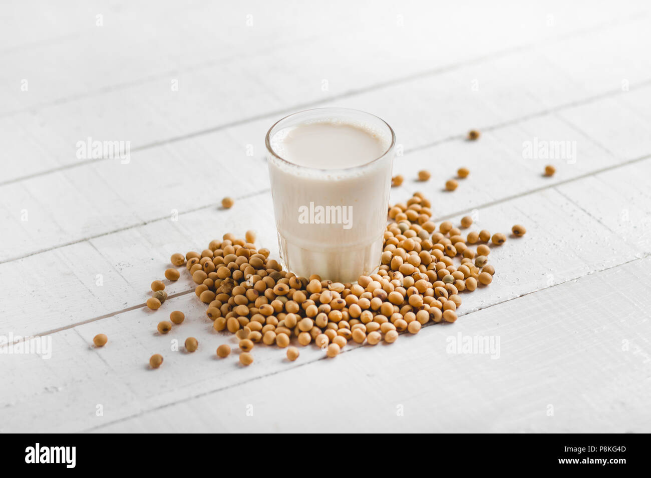 Soy milk In a glass On the white table Health drink Stock Photo Alamy