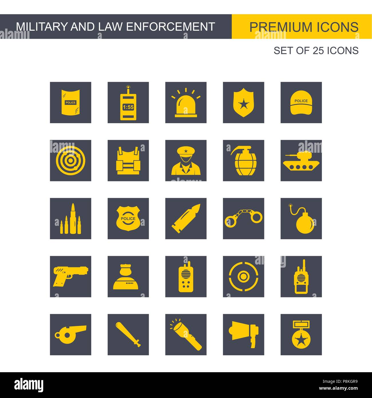 Military and Law enforcement icons set vector. For web design and
