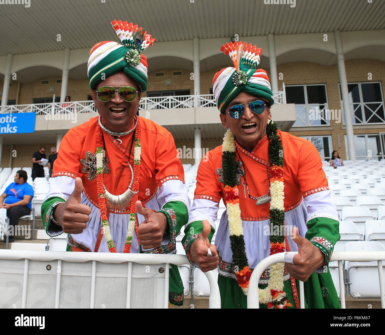 Trent Bridge, Nottingham, England, UK. 12th July 2018. 1st ODI, Royal London One-Day Series  England v India; India fans in full dress Credit: News Images /Alamy Live News Stock Photo