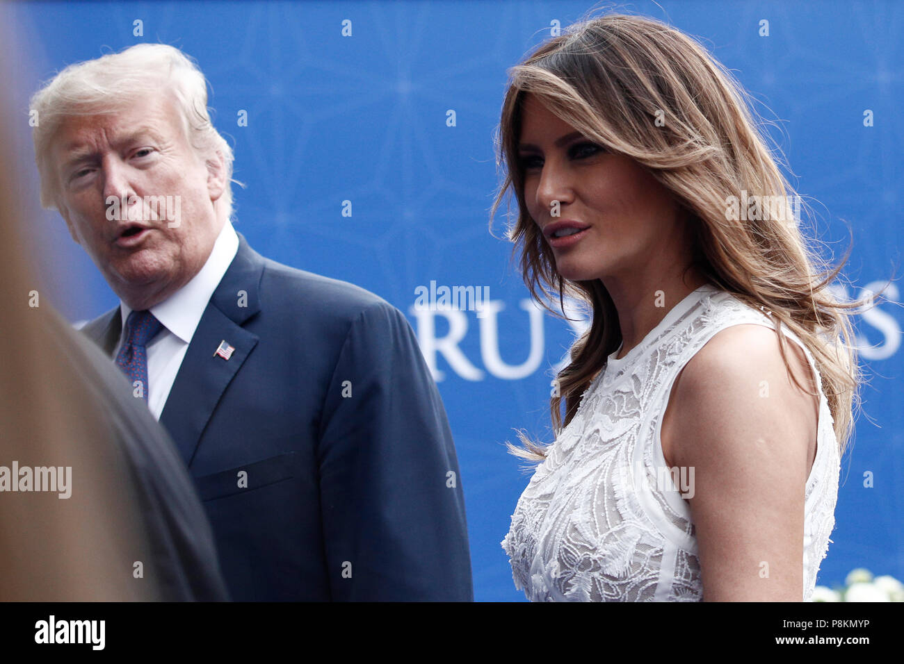 Brussels, Belgium. 11th July 2018. US President Donald Trump and First Lady of the US Melania Trump arrive for a working dinner at The Parc du Cinquantenaire in Brussels, Belgium on Jul. 11, 2018. Credit: ALEXANDROS MICHAILIDIS/Alamy Live News Stock Photo