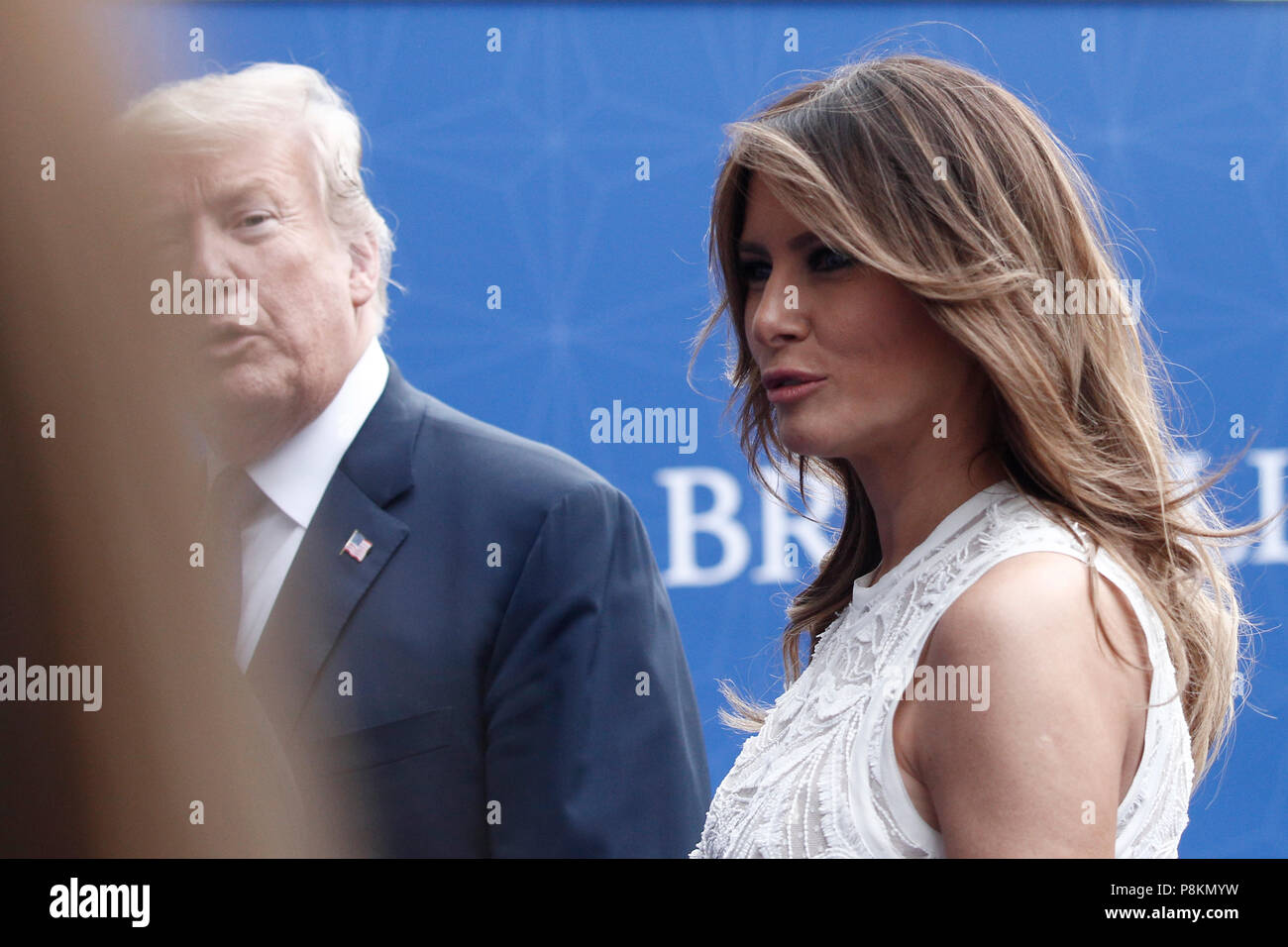 Brussels, Belgium. 11th July 2018. US President Donald Trump and First Lady of the US Melania Trump arrive for a working dinner at The Parc du Cinquantenaire in Brussels, Belgium on Jul. 11, 2018. Credit: ALEXANDROS MICHAILIDIS/Alamy Live News Stock Photo