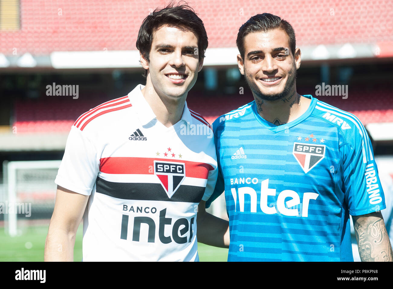 SÃO PAULO, SP - 12.07.2018: TREINO DO SPFC - Kaka and Jean of the SPFC  during the presentation of the new Adidas uniform, held at the Morumbi  Stadium in the south of
