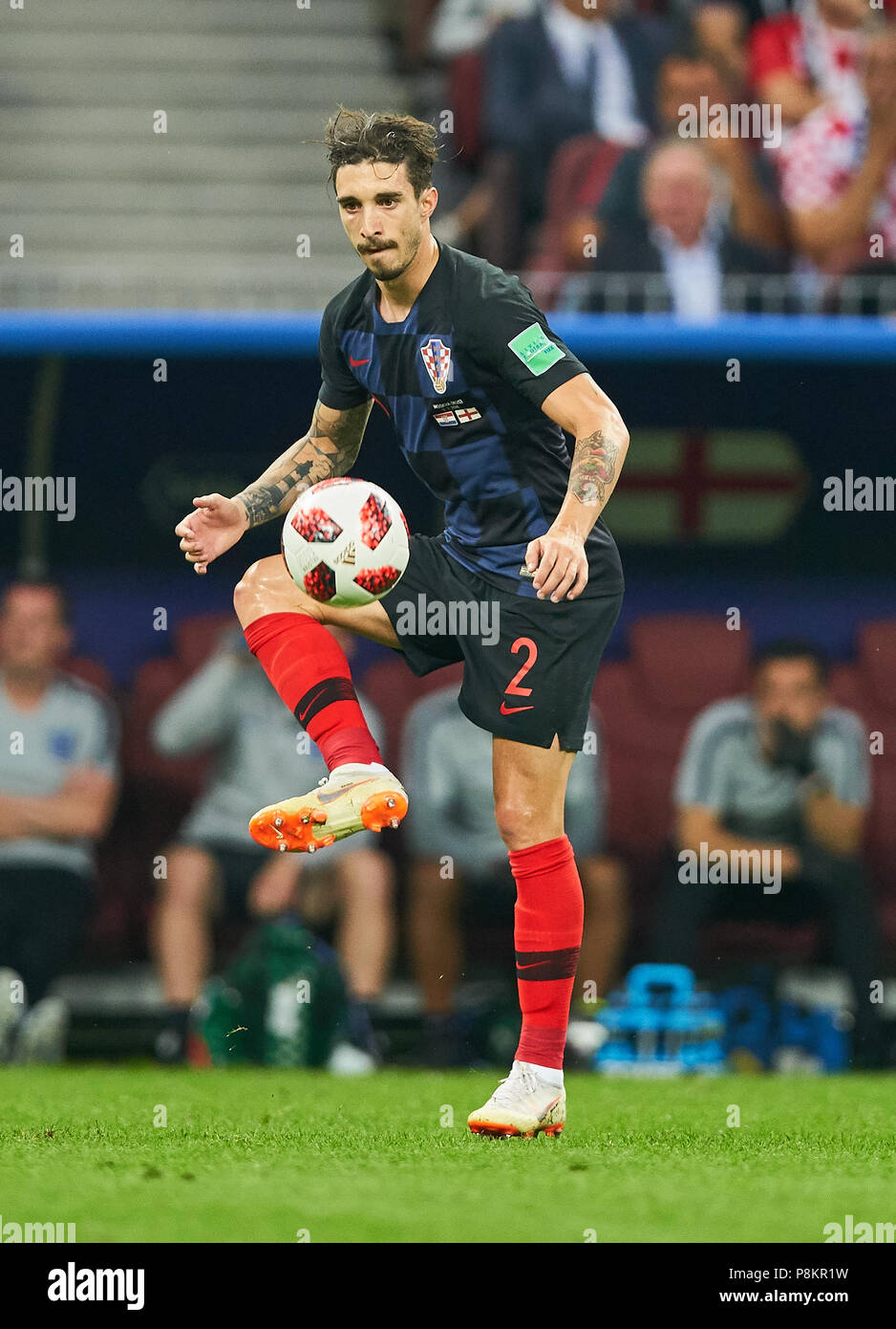 England - Croatia, Soccer, Moscow, July 11, 2018 Sime VRSALJKO, Croatia Nr.2  drives, controls the ball, action, full-size, Single action with ball, full body, whole figure, cutout, single shots, ball treatment, pick-up, header, cut out,  ENGLAND  - CROATIA 1-2 Football FIFA WORLD CUP 2018 RUSSIA, Semifinal, Season 2018/2019,  July 11, 2018 in Moscow, Russia. © Peter Schatz / Alamy Live News Stock Photo