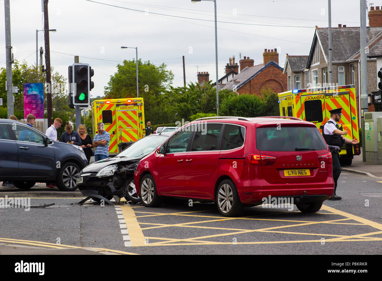 Ballyholme, Northern Ireland. 12th July 2018. A multi vehicle road