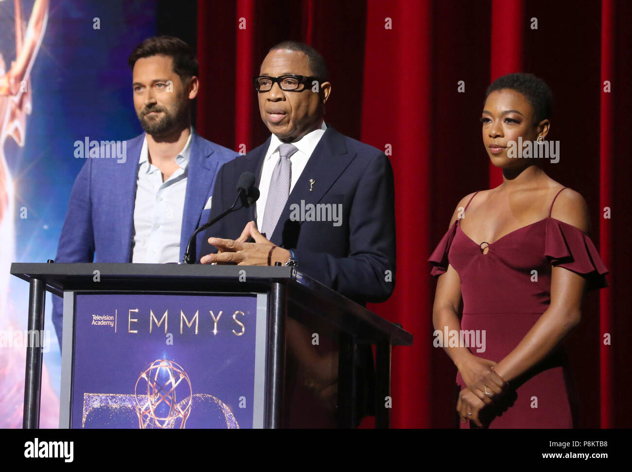 North Hollywood, Ca. 12th July, 2018. Ryan Eggold, Hayma Washington, Samira Wiley, at the 70th Primetime Emmy Nominations Announcement at the Wolfe Theatre Saban Media Center in North Hollywood, California on July 12, 2018. Credit: Faye Sadou/Media Punch/Alamy Live News Stock Photo