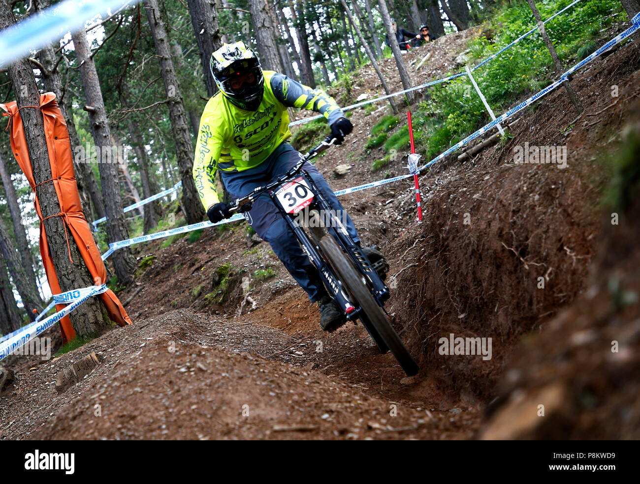 Vallnord, Andorra. 12th July 2018. Brendan Fairclough (GBR)Downhill  training sesion, UCI, Moutain Bike World Cup , Vallnord Andorra. 12/07/2018  Credit: Joma/Alamy Live News Stock Photo - Alamy