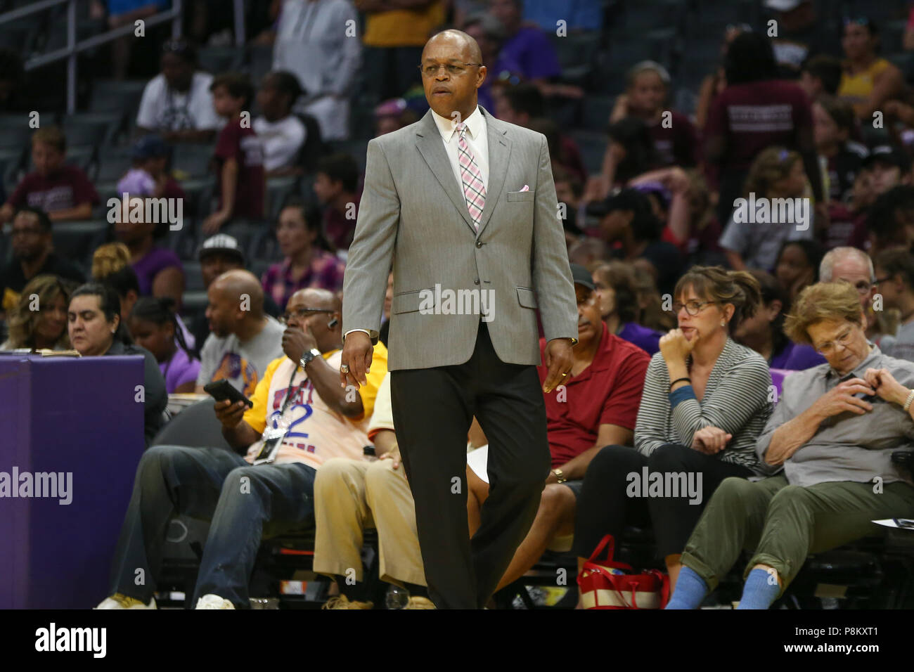 LOS ANGELES, CA - JULY 12: Dallas Wings Head Coach Fred Williams during a  WNBA game between the Dallas Wings and the Los Angeles Sparks on July 12,  2018 at Staples Center