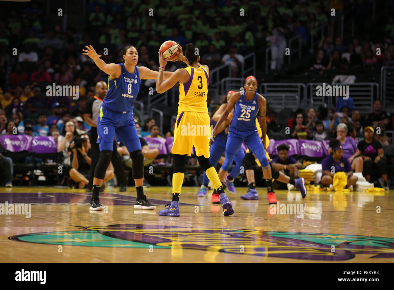 during the Dallas Wings vs Los Angeles Sparks game at Staples Center in Los Angeles, Ca on July 12, 2018. (Photo by Jevone Moore) Stock Photo