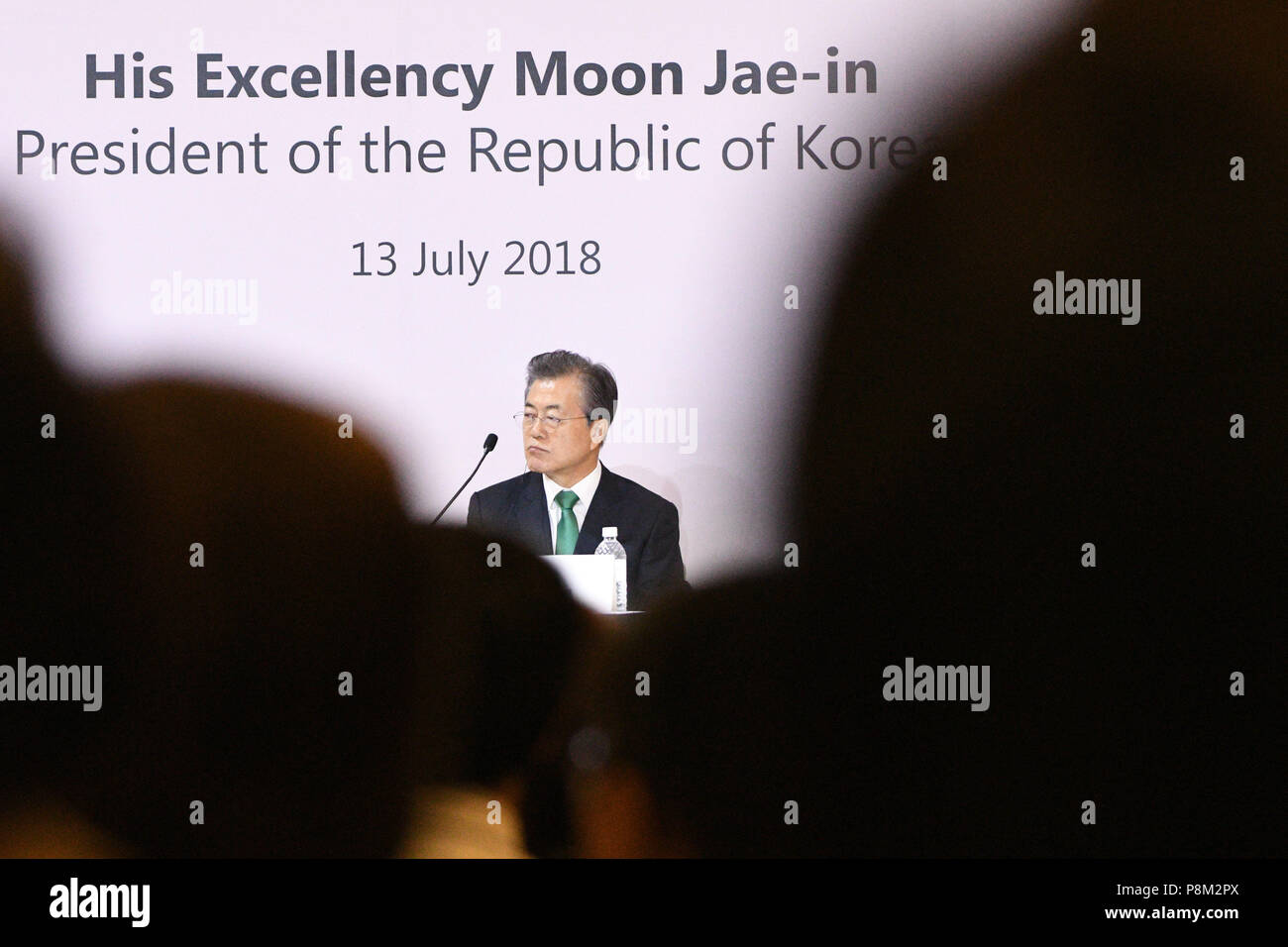 Singapore. 13th July, 2018. South Korean President Moon Jae-in attends the 42nd Singapore Lecture in Singapore on July 13, 2018. Credit: Then Chih Wey/Xinhua/Alamy Live News Stock Photo