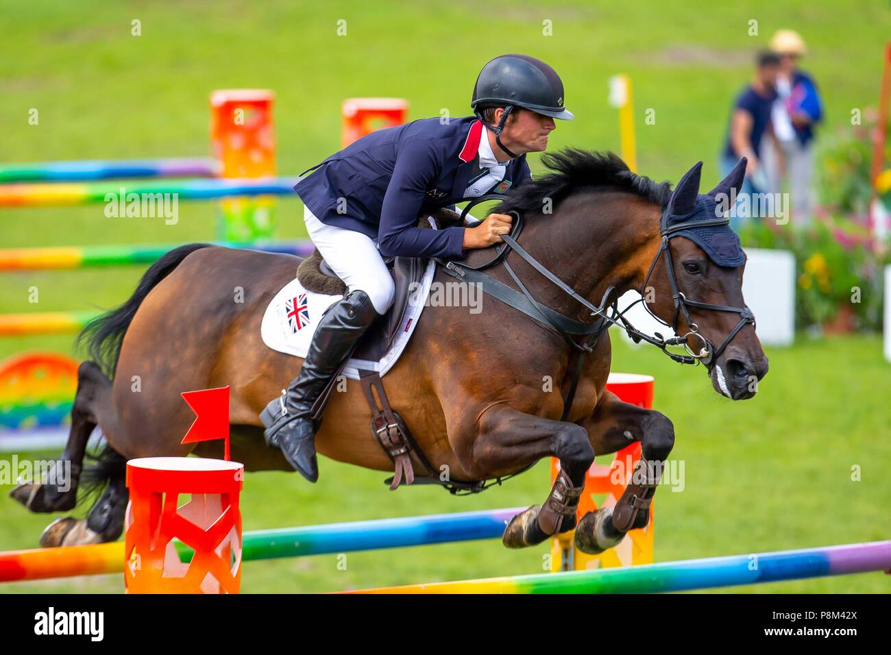 Fontainebleu, France. 12th July, 2018. William Fletcher riding Persimmon. GBR. 2nd competition. Young Riders. 1.50m. Longines FEI European YR J CH Championship. Showjumping. Le Grand Parquet. Fontainebleu. France. 12/07/2018. Credit: Sport In Pictures/Alamy Live News Stock Photo