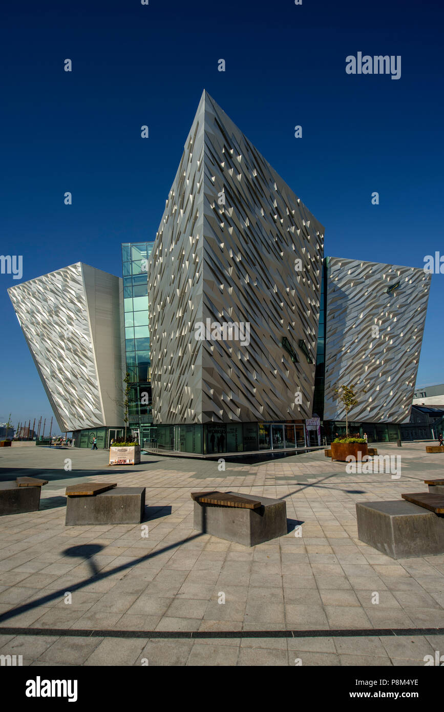 Titanic Museum, Architect Eric Kuhne, Titanic Quarter, Belfast, Antrim, Northern Ireland, United Kingdom Stock Photo