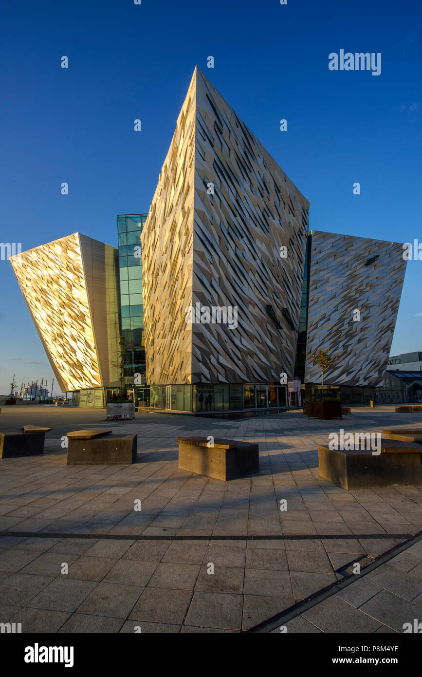 Titanic Museum, Architect Eric Kuhne, Titanic Quarter, Belfast, Antrim, Northern Ireland, United Kingdom Stock Photo