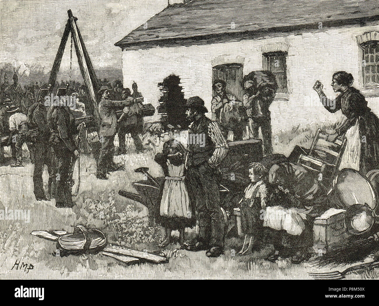 An Eviction in Ireland, circa 1870 Stock Photo