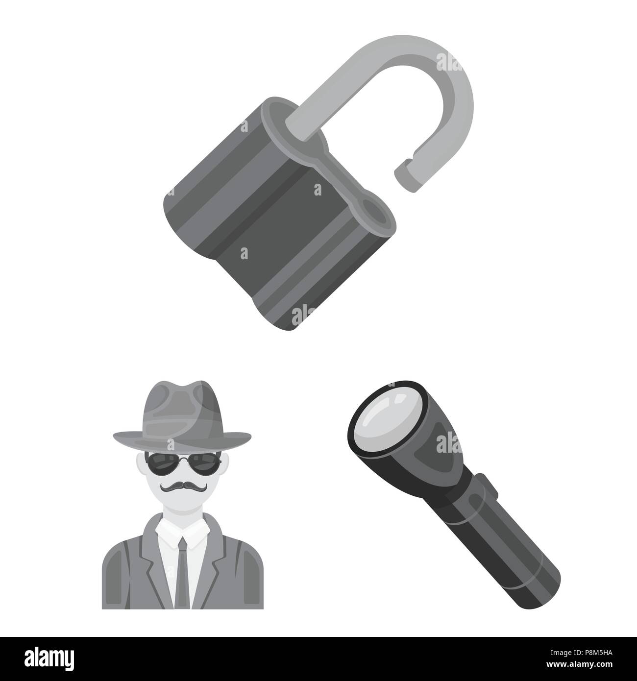 Detective and Attributes monochrome icons in set collection for design ...