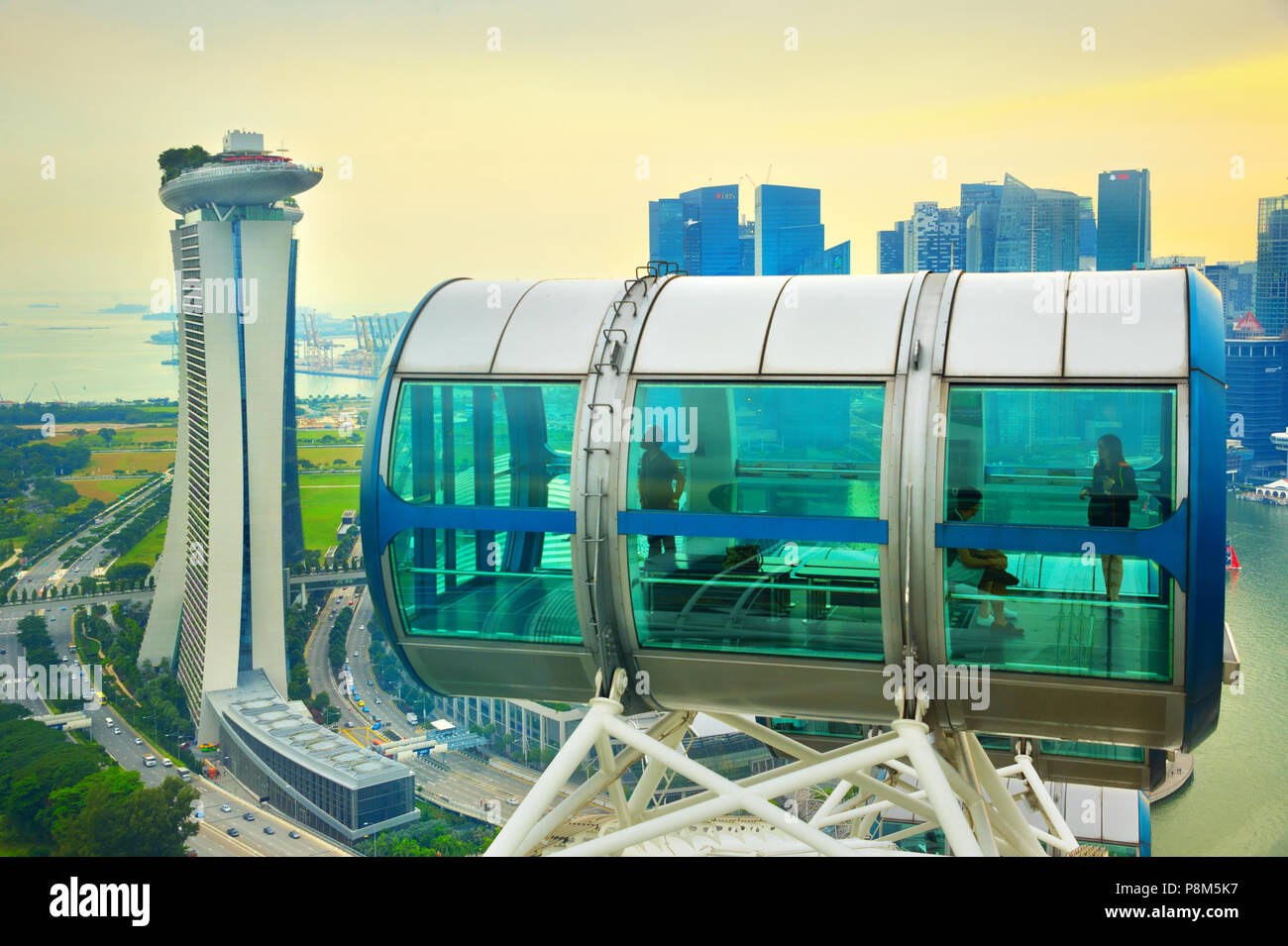 SINGAPORE - JANUARY 14, 2017: People at Singapore Flyer. Singapore Flyer is the world biggest ferries wheel. Stock Photo