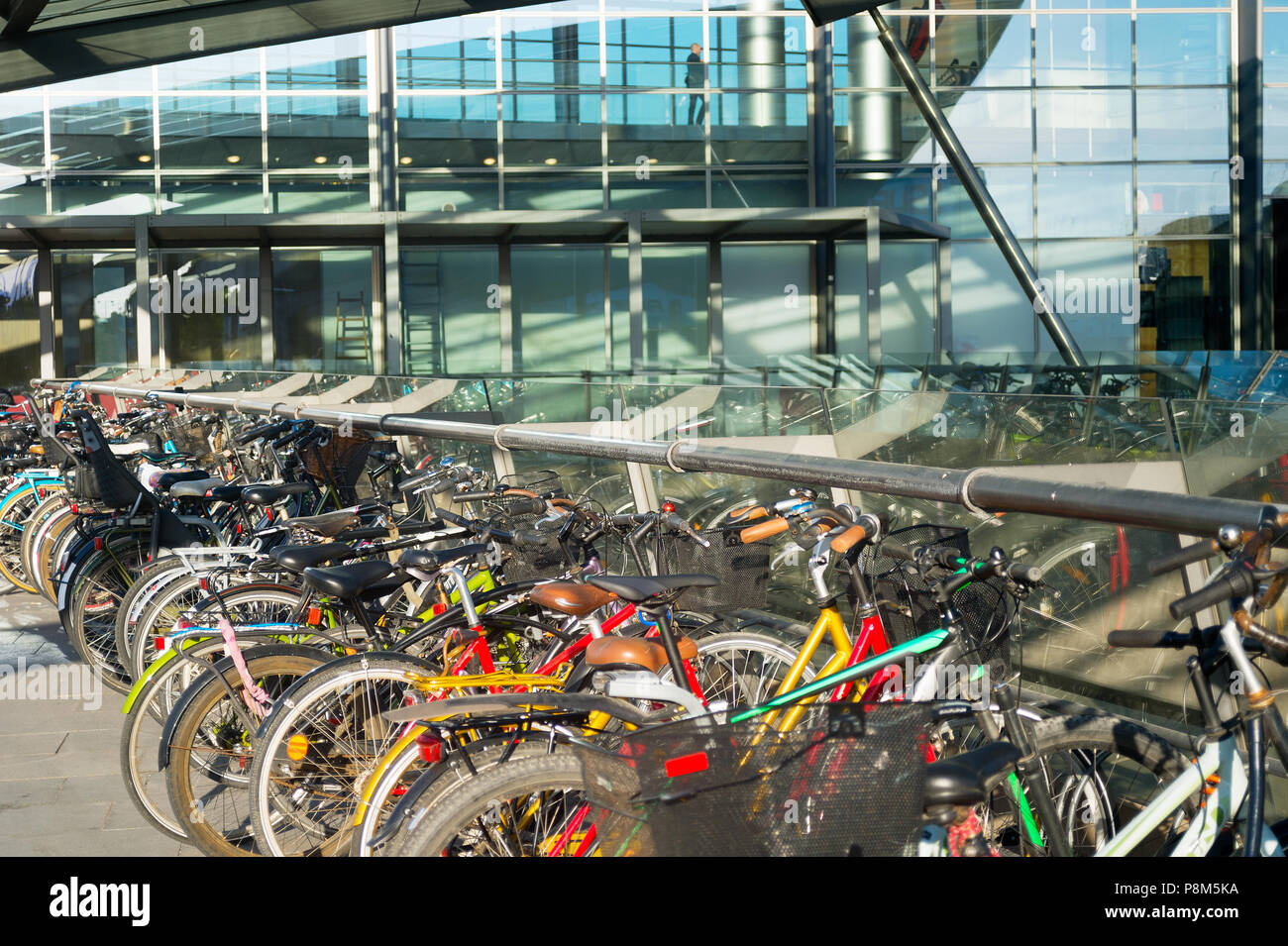 Bicycles at a parking at airport. Copenhagen, Denmark Stock Photo