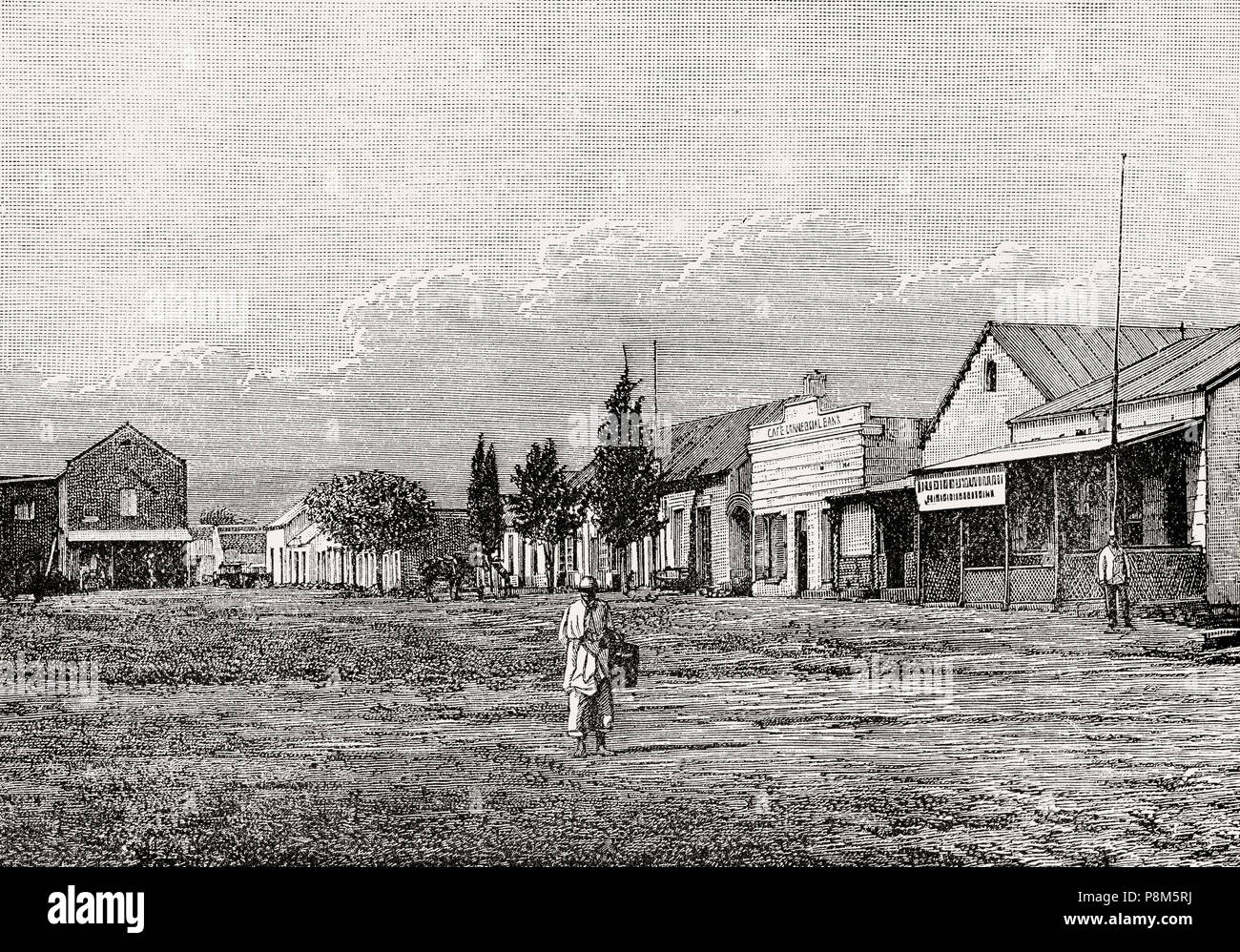 Market square in 1881, Pretoria, South Africa , From British Battles on Land and Sea, by James Grant Stock Photo