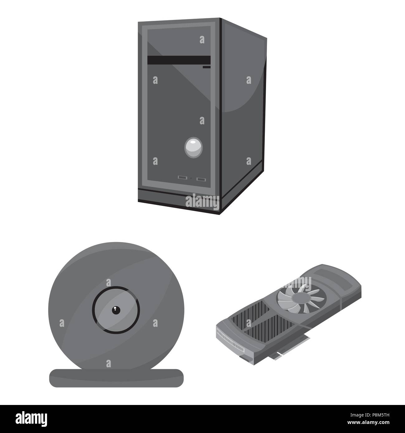 Personal computer monochrome icons in set collection for design ...