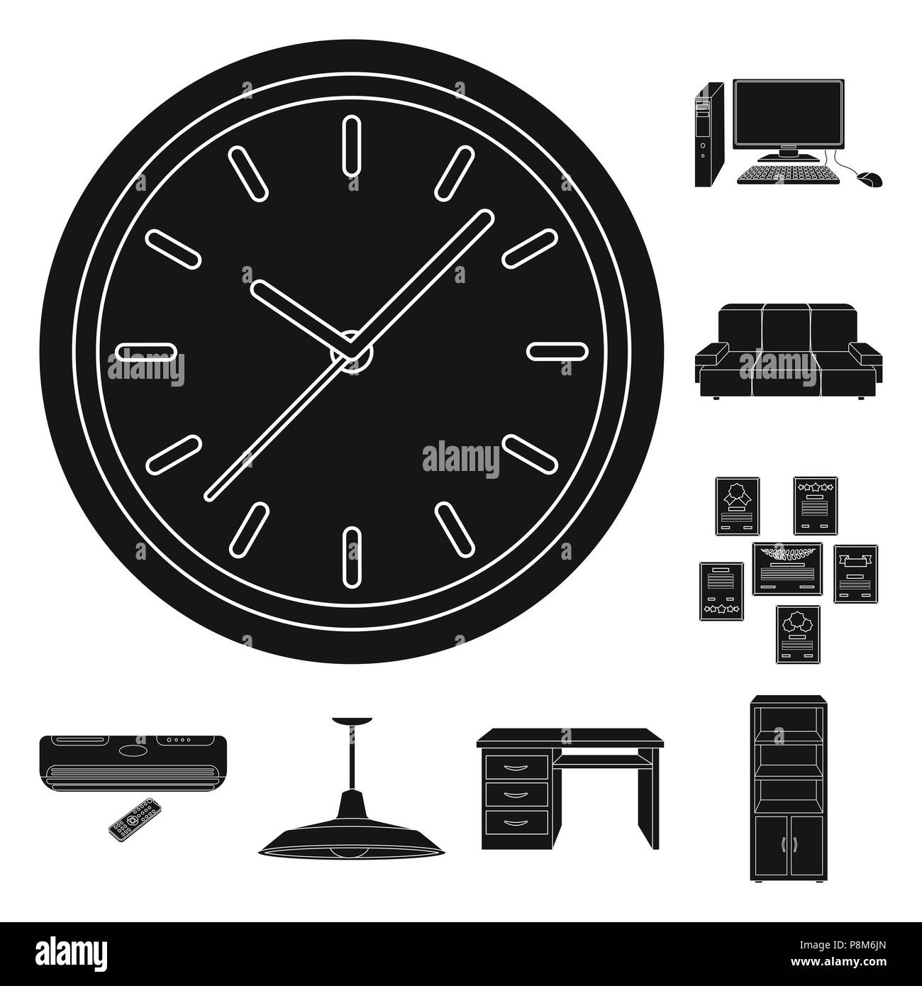 Interior of the workplace black icons in set collection for design ...