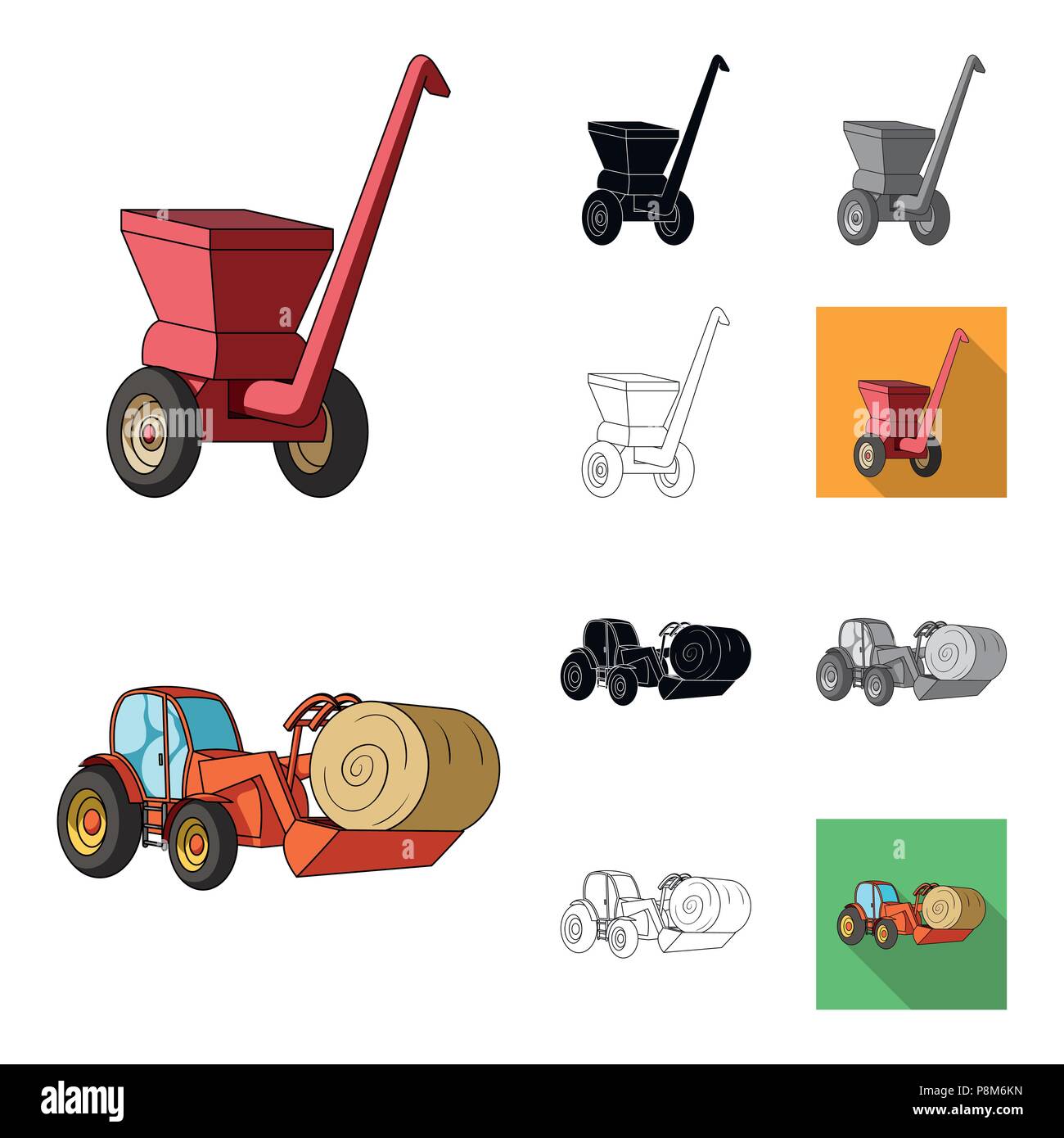 Agricultural machinery cartoon,black,flat,monochrome,outline icons in ...