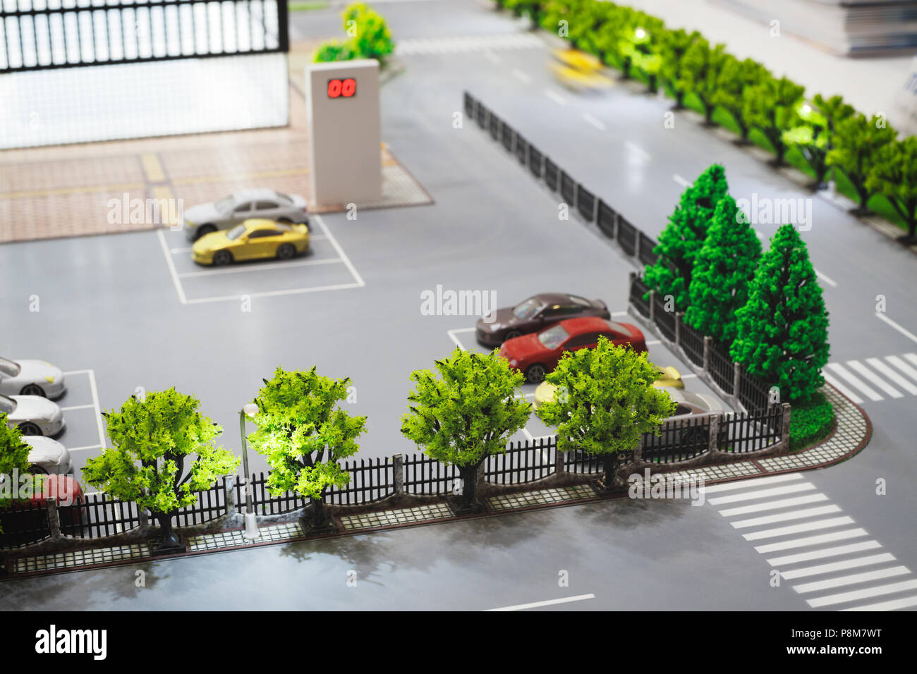 Parking place on layout of city street Stock Photo