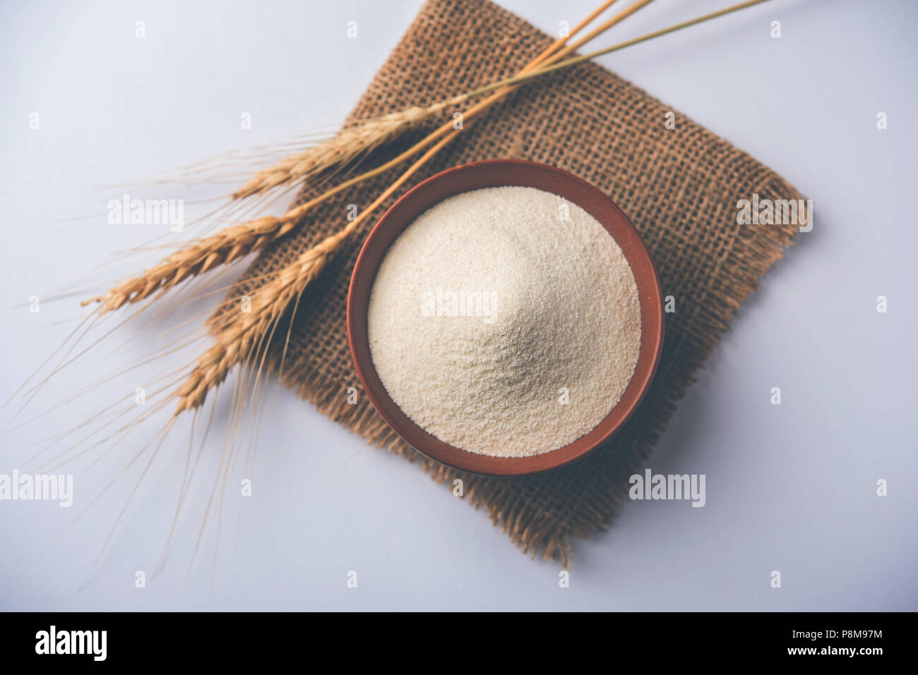 Raw Semolina flour or Rava powder is the coarse, purified wheat